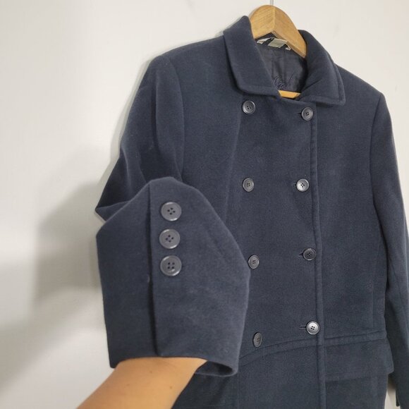 Peter Nygard Dark Navy Blue Double Breasted Pea Coat Flap Wool Blend Pocket 10 - Picture 3 of 11